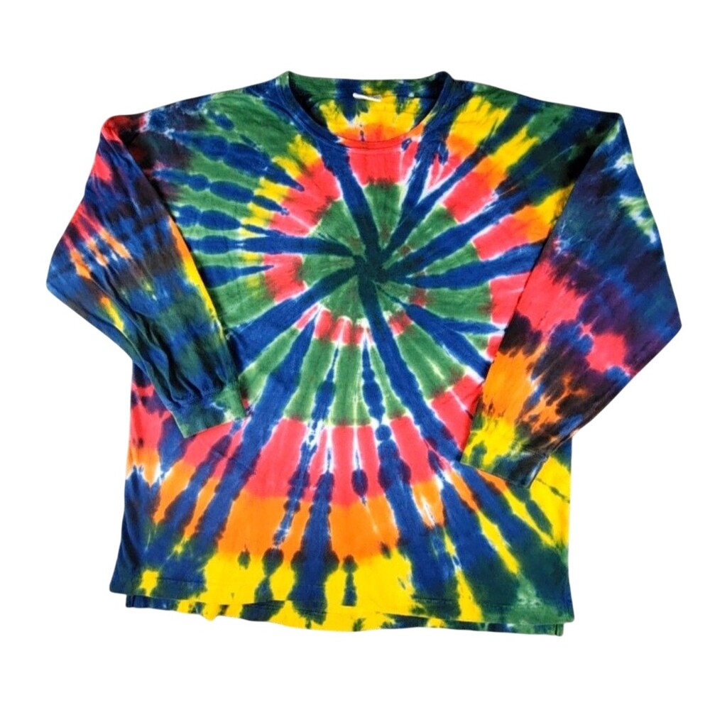 Comfort Colors Shirt Mens XL Multicolor Tie Dye Spiral Long Sleeve Tee Heavy